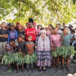 Namibian Vice President Lucia Witbooi poses with members of the San community at Ombili Location in Eenhana during her visit to assess their living conditions and socio-economic challenges. (Picture: Vice President Lucia Witbooi/Facebook)
