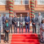 Zambian President Hakainde Hichilema poses for a group photo with newly appointed US chargé d'Affaires Mich Coker and their respective delegations during a courtesy call at State House in Lusaka on Wednesday, May 28, 2026.