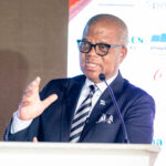 Botswana's Minister for State President, Defence and Security, Moeti Mohwasa, delivers his address at the official opening of the 30th Business Botswana Northern Trade Fair on Thursday