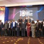 Ghana's President John Dramani Mahama joins Trade, Agribusiness and Industry Minister Elizabeth Ofosu-Adjare, Chief Executives Network Founder and CEO Ernest De-Graft Egyir, Bank of Ghana Governor Dr. Johnson Pandit Asiama and other business leaders and policymakers for a group photo at the launch of the CEOs-Government Compact 2026 in Accra on Thursday, 28 May 2026.