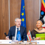 Jose Becerra Political Counsel at European Union, EU Ambassador H.E. Karsten Mecklenburg , Minister of Foreign Affairs and International Cooperation Senator Pholile Shakantu , Eswatini Ambassador to Belgium Sibusisiwe Mngomezulu during the 3rd Eswatini-EU Partnership Dialogue in Mbabane. Photo by Phindokuhle Sithole/Lokuhle Media