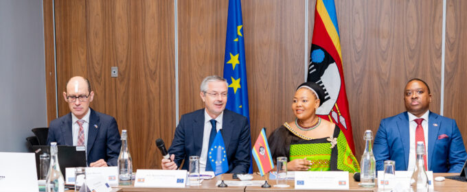 Jose Becerra Political Counsel at European Union, EU Ambassador H.E. Karsten Mecklenburg , Minister of Foreign Affairs and International Cooperation Senator Pholile Shakantu , Eswatini Ambassador to Belgium Sibusisiwe Mngomezulu during the 3rd Eswatini-EU Partnership Dialogue in Mbabane. Photo by Phindokuhle Sithole/Lokuhle Media