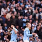 Omar Marmoush of Manchester City celebrates scoring his team’s third goal [Naomi Baker/Getty Images]