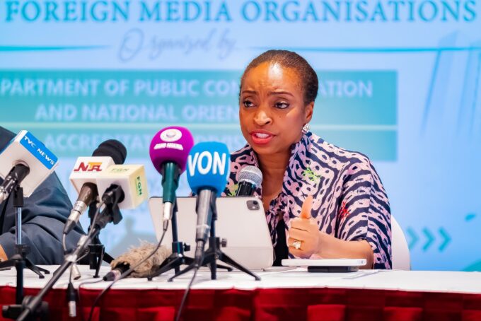 Nigerian Industry, Trade and Investment Minister Dr. Jumoke Oduwole addresses the media. | Photo: X/@joduwole