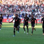 Orlando Pirates players celebrate at Mbombela Stadium after ending a 14-year league title drought on the final day of the Betway Premiership season on Saturday. Photo by X/@orlandopirates
