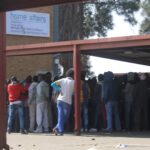 Hundreds of people, some asylum seekrs, queueing outside home affairs offices in Marabastad. Photo: Thabang Kuaho