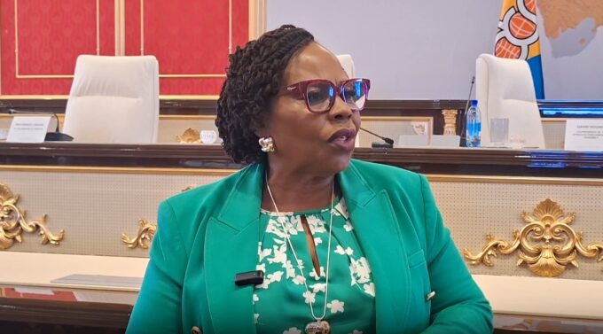 Minister of Women Affairs, Community, Small and Medium Enterprises Development Monica Mutsvangwa speaks during Africa-EU talks on women at the OACPS-EU Parliamentary meetings on Wednesday, 13 May 2026.