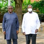 Ugandan President Yoweri Kaguta Museveni and Nigerian billionaire industrialist Aliko Dangote during their meeting at State Lodge Nakasero to discuss the proposed East African regional oil refinery project. Photo by Uganda State House