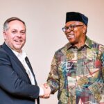 Former Anambra State Governor and 2023 Labour Party presidential candidate Peter Obi pictured with South African Minister of Home Affairs Leon Schreiber of the Democratic Alliance during talks in Cape Town on immigration and Nigeria-South Africa relations. Photo: X/@PeterObi