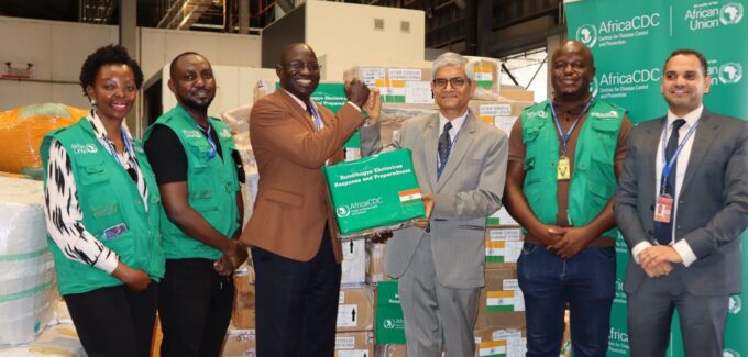 Emergency pharmaceutical supplies donated by the Government of India to support the Bundibugyo Ebola outbreak response in the Democratic Republic of Congo, received in Uganda by Africa CDC's Eastern Africa Regional Coordinating Centre. (Picture: X/@AfricaCDC)