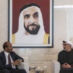 His Majesty King Mswati III pictured with Abu Dhabi Crown Prince Sheikh Khaled bin Mohamed bin Zayed Al Nahyan during their meeting in the UAE. (Photo: WAM)