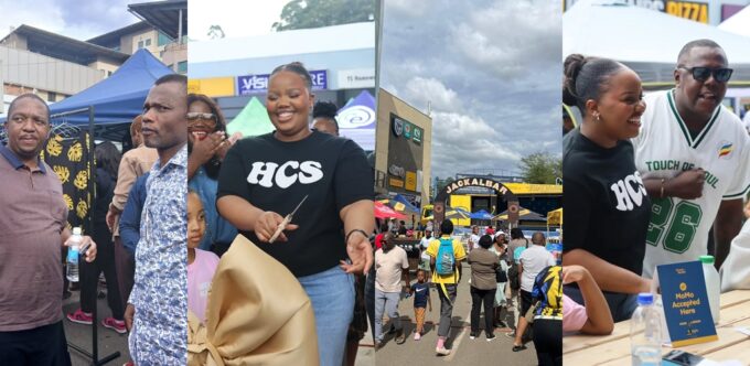 Princess Sakhizwe, Minister of Commerce, Industry and Trade Manqoba Khumalo, Minister of Housing and Urban Development Appolo Maphalala, Minister of Labour and Social Security Phila Buthelezi and Melusi Zoks Dlamini at the Made in Eswatini Consumer Fair along Dr Sishayi Road in Mbabane. Photo: Eswatini TV