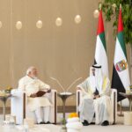 UAE President Sheikh Mohamed bin Zayed Al Nahyan and Indian Prime Minister Narendra Modi during their meeting in Abu Dhabi. | WAM