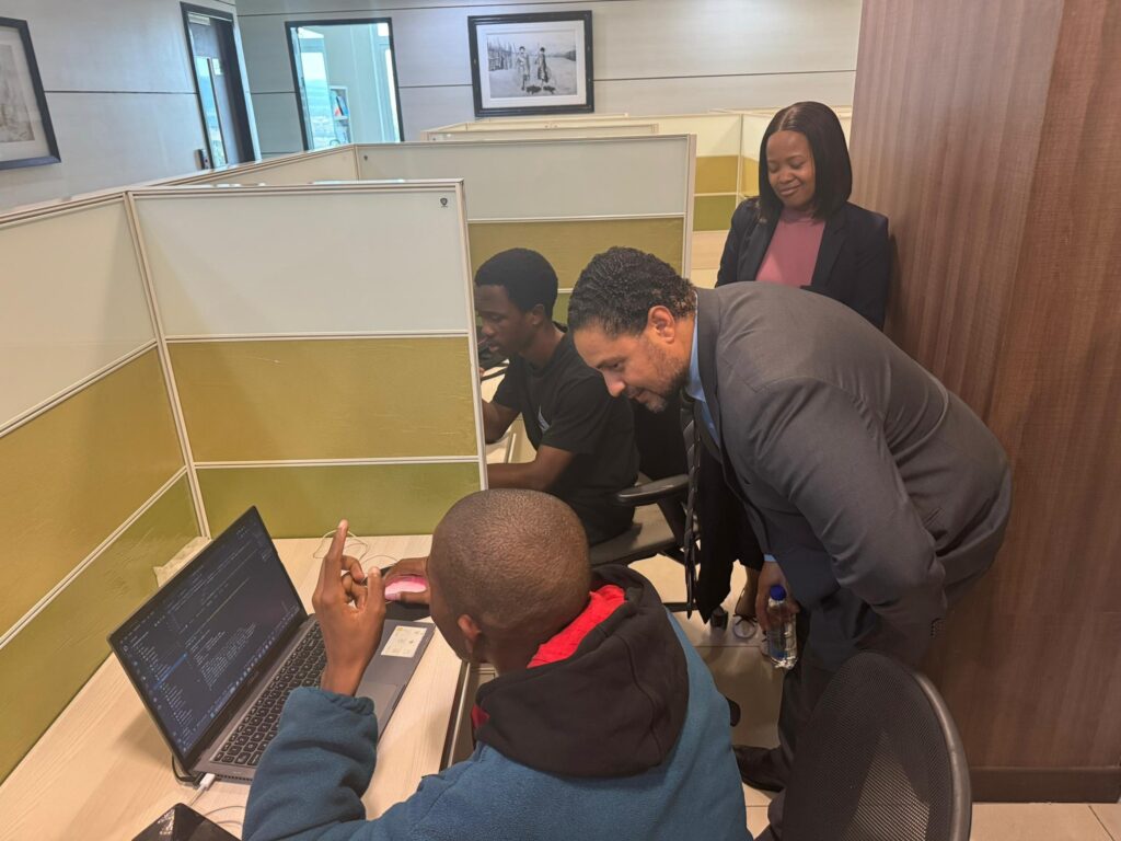 U.S. Chargé d'Affaires Marc Weinstock tours the Royal Science and Technology Park, including the National Data Center, the Advanced School of Information Technology, and the Business Incubation Center, as part of efforts to strengthen U.S.–Eswatini collaboration in the digital and innovation space. Photo: U.S. Embassy Eswatini