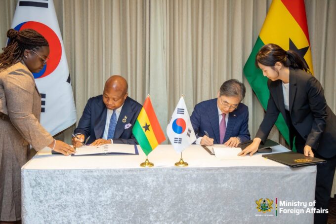 Ghana's Foreign Minister Samuel Okudzeto Ablakwa signs a visa waiver agreement with the Republic of Korea in Seoul, the first such deal between the two countries in nearly five decades. | Photo: Ghana Embassy Seoul