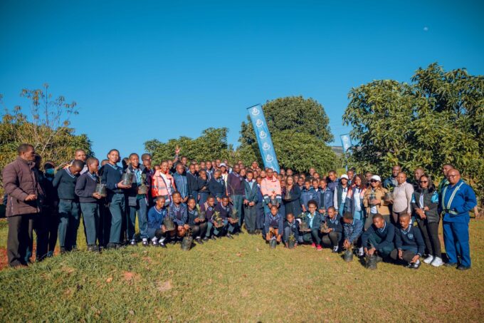 Eswatini Water Services Corporation officials, representatives from the Department of Forestry and learners at Ezulwini Community High School gather to mark World Environment Day with a tree planting exercise at the school. (Photo: EWSC)