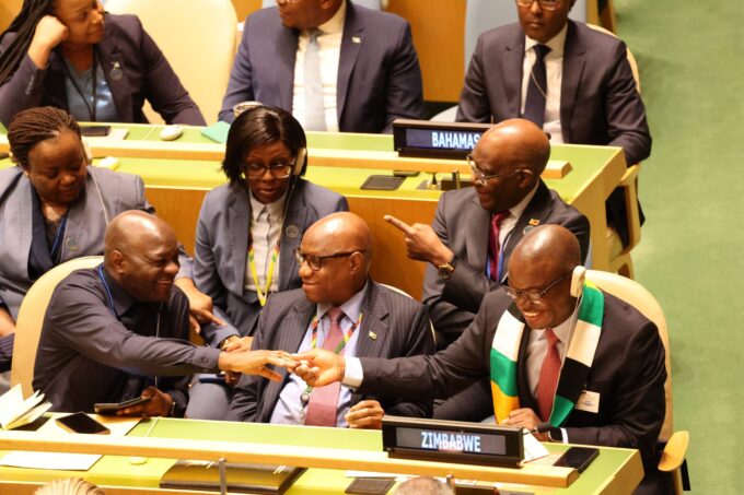 Zimbabwe's Foreign Affairs and International Trade Minister Prof Amon Murwira receives congratulations following the country's election to a non-permanent seat on the UN Security Council at the UN General Assembly in New York on Wednesday. Photo: X/@MoFA_ZW