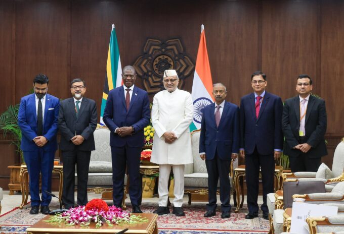 Deputy President of the Republic of South Africa, Paul Mashatile, together with the South African delegation attend a working meeting with His Excellency, the Vice President of India, Shri Chandrapuram Ponnusami (C.P.) Radhakrishnan at the Vice President's Enclave, New Dehli. Image: GCIS
