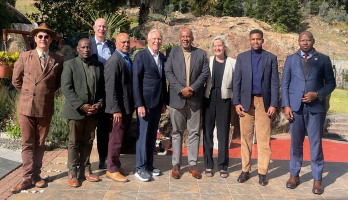 His Majesty King Letsie III poses with former U.S. House of Representatives Majority Leader Richard Gephardt and officials following discussions on the $6.2 billion Project Kobong hydropower and AI data centre deal between Lesotho and Convalt Energy. | Photo: U.S. Embassy Maser