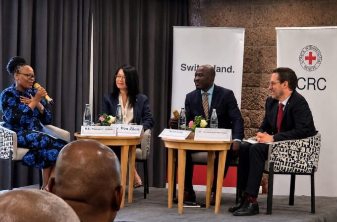 Lesotho's Ambassador to Ethiopia and Permanent Representative to the African Union and UNECA, Ntšiuoa Sekete, moderates a high-level discussion on the protection of civilians during armed conflict at an event in Addis Ababa organised by the Embassies of Switzerland and Ghana in cooperation with the International Committee of the Red Cross. | Photo: LENA