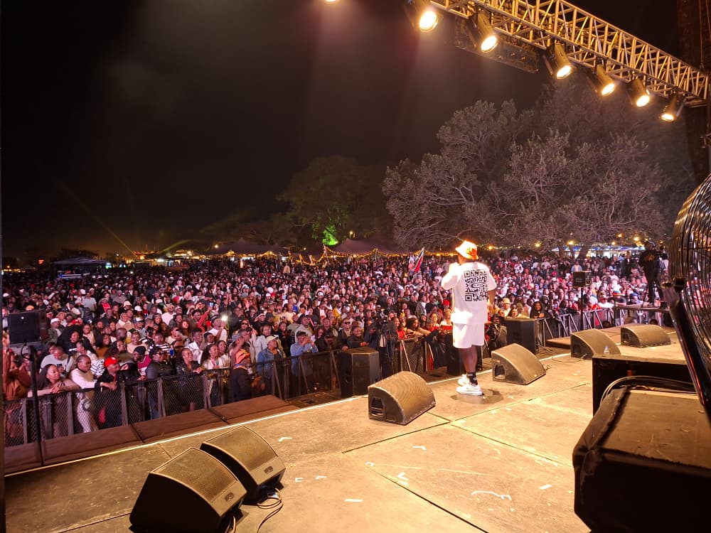 Kabelo Mabalane brings the house down during his headline closing set on the Main Stage at MTN Bushfire 2026, Malkerns, Eswatini. | Photo: Adekunle Owolabi