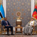 His Majesty Sultan Haitham bin Tarik of Oman and Botswana President Duma Boko meet at Al Barakah Palace in Muscat on 13 April 2025 during the Botswana leader's working visit to the Sultanate. Photo: Times of Oman.