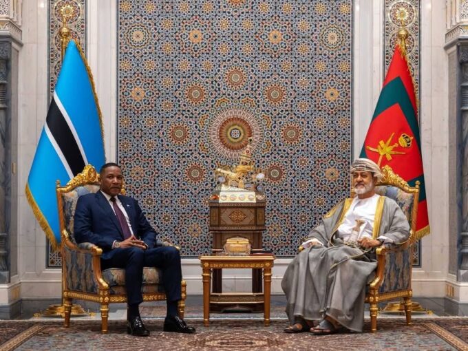 His Majesty Sultan Haitham bin Tarik of Oman and Botswana President Duma Boko meet at Al Barakah Palace in Muscat on 13 April 2025 during the Botswana leader's working visit to the Sultanate. Photo: Times of Oman.
