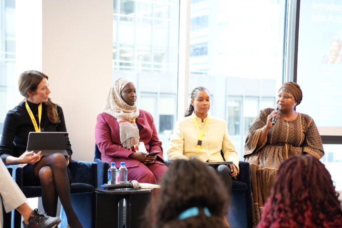 Lesotho’s Minister of Information, Communications, Science, Technology and Innovation, Nthati Moorosi, speaks during the UN Digital Cooperation Day 2026 panel discussion in New York, alongside fellow panelists. Photo: Lesotho Ministry of Information, Communications, Science, Technology and Innovation
