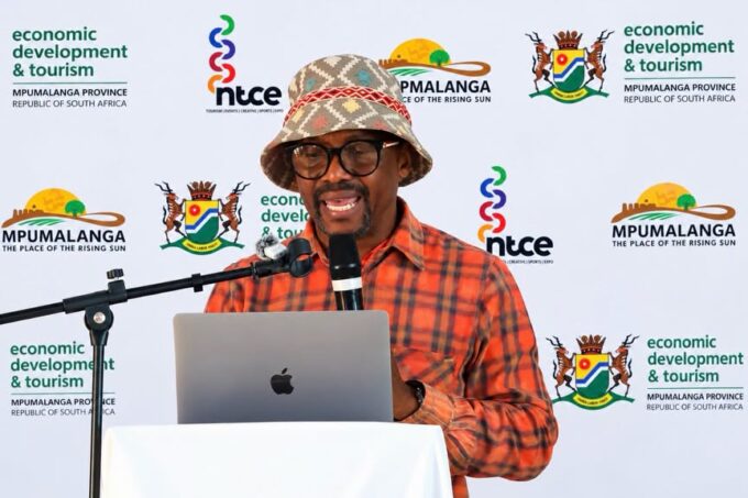 SATSA Chairperson Oupa Pilane addresses young learners during the Tourism Careers Expo at Schoemansdal Community Hall in Mpumalanga, encouraging them to explore careers, entrepreneurship and innovation in the tourism sector. Photo: Oupa Pilane/X