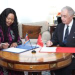 Eswatini Minister of Foreign Affairs and International Cooperation Senator Pholile Shakantu and Sovereign Military Order of Malta Grand Counsellor H.E. Riccardo Paternò di Montecupo sign the diplomatic declaration in New York on the sidelines of the 81st United Nations General Assembly. Photo: Eswatini Government