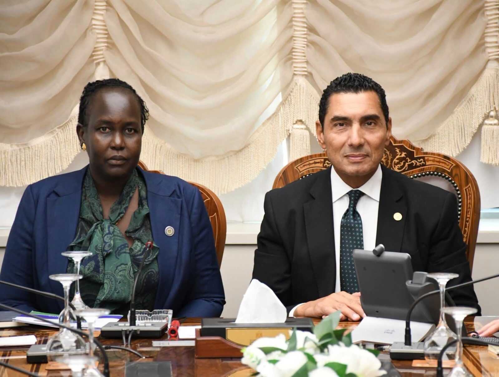 Egyptian Minister of Youth and Sports Gohar Nabil meets with South Sudan’s Minister of Youth and Sports Atong Kuol Manyang Juuk during talks on strengthening bilateral cooperation in youth and sports. Photo credit: Ministry of Youth and Sports, Egypt