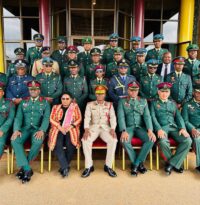 Members of the Botswana Defence Force Senior Command and Staff Course delegation pose for a group photograph with officers of the Umbutfo Eswatini Defence Force during their study tour in Eswatini. Photo: UEDF