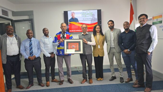 India’s High Commissioner to Eswatini, N. Ram Prasad, poses with members of staff at the High Commission of India in Mbabane following the completion of his tenure in the Kingdom. Photo credit: High Commission of India, Mbabane
