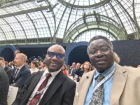 Dr Kingsley Tochukwu Udeh, SAN, with NASRDA Director General Prof Matthew Olumide Adepoju at the International Space Summit in Paris. Photo credit: FMIST, Nigeria