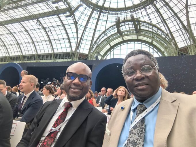 Dr Kingsley Tochukwu Udeh, SAN, with NASRDA Director General Prof Matthew Olumide Adepoju at the International Space Summit in Paris. Photo credit: FMIST, Nigeria