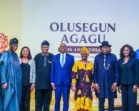 Botswana’s former president Mokgweetsi Masisi with former Nigerian president Goodluck Jonathan and other dignitaries during the 13th Olusegun Agagu Memorial Lecture in Lagos, Nigeria. Photo credit: Office of Former President Mokgweetsi Masisi