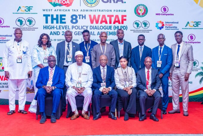 Participants pose for a group photograph during the 8th WATAF High Level Policy Dialogue and 23rd General Assembly in Accra, Ghana, held under the theme “Building Stronger Tax Administrations for Revenue Mobilisation and Sustainable Development.” Photo: Gambia Revenue Authority