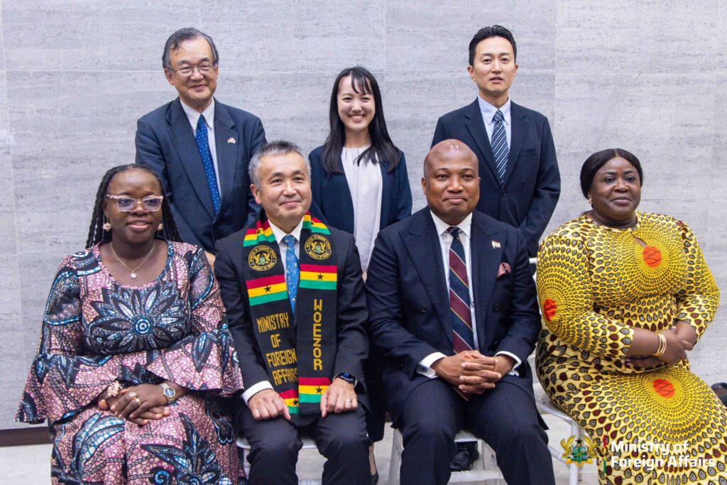 Foreign Affairs Minister Samuel Okudzeto Ablakwa and Japanese astronaut Dr Koichi Wakata pose for a group photograph with other stakeholders during Wakata’s visit to Ghana. Photo: Ministry of Foreign Affairs, Ghana