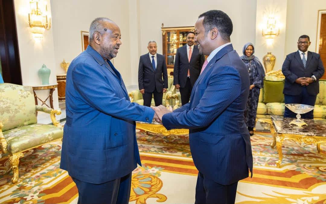 Somalia’s Minister of Foreign Affairs and International Cooperation Abdisalam Ali meets Djibouti President Ismaïl Omar Guelleh at the Presidential Palace in Djibouti on September 15, 2026, following the 74th Extraordinary Session of the IGAD Council of Ministers of Foreign Affairs.
