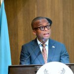 Acting President and Finance Minister Ndaba Gaolathe addresses the Finance and Investment Pitso in Gaborone, where he discussed Botswana’s economic recovery and diversification plans.