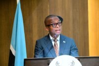 Acting President and Finance Minister Ndaba Gaolathe addresses the Finance and Investment Pitso in Gaborone, where he discussed Botswana’s economic recovery and diversification plans.