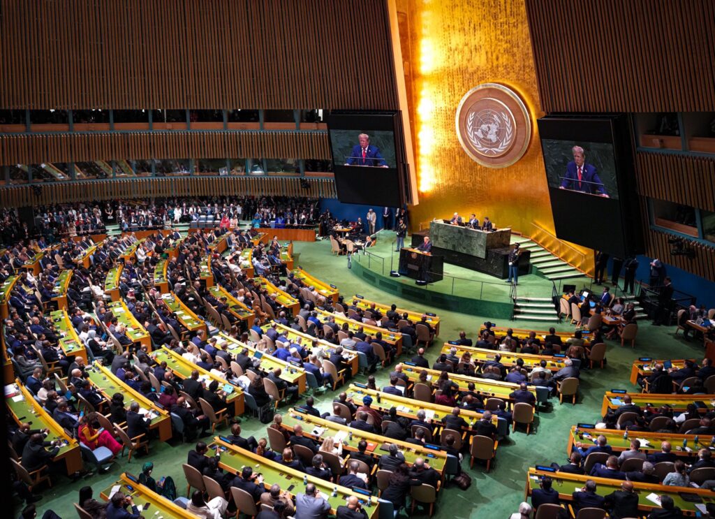 Delegates listen as US President Donald Trump delivers his address during the 81st Session of the United Nations General Assembly.