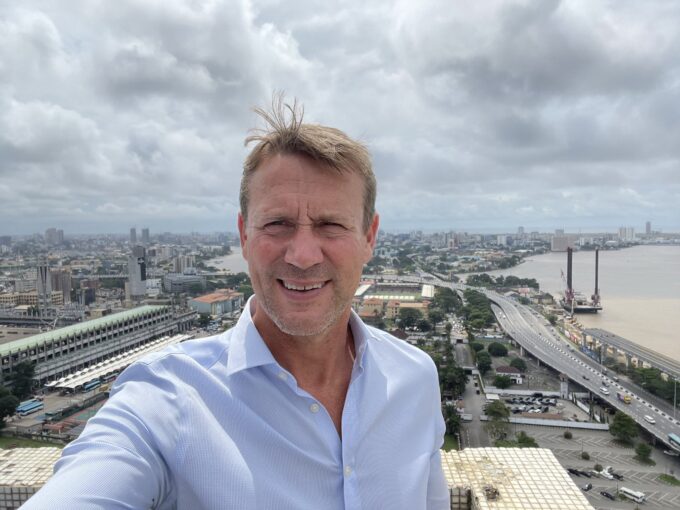 British High Commissioner to Nigeria Pete Vowles in Lagos, with the Marina waterfront in the background. Photo: X/@PeteVowles