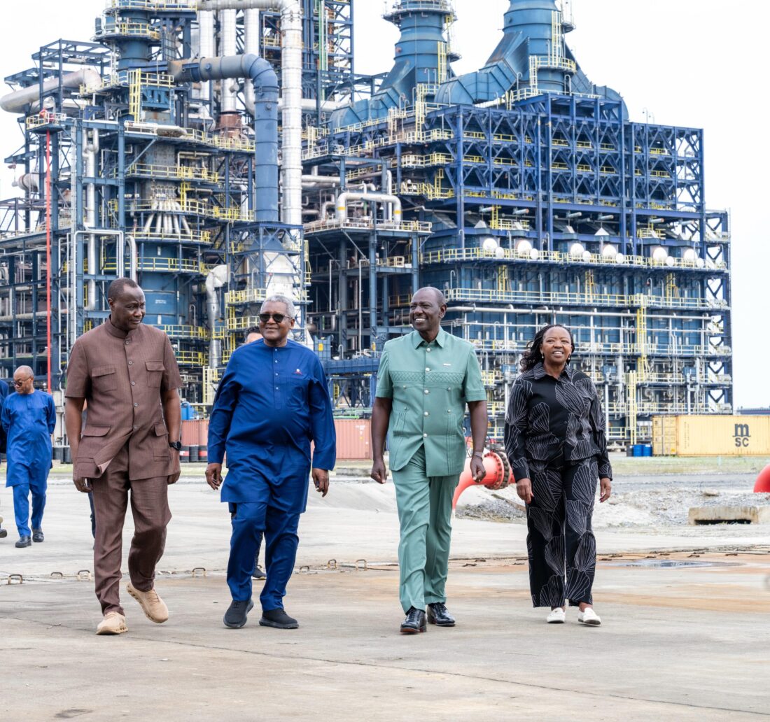 Kenyan President William Ruto and his wife, Rachel Ruto, pose with Dangote Group President and CEO Aliko Dangote and Africa Finance Corporation President and CEO Samaila Zubairu, ONL, during their visit to the Dangote Refinery in Lagos, Nigeria. Photo by X/@WilliamsRuto