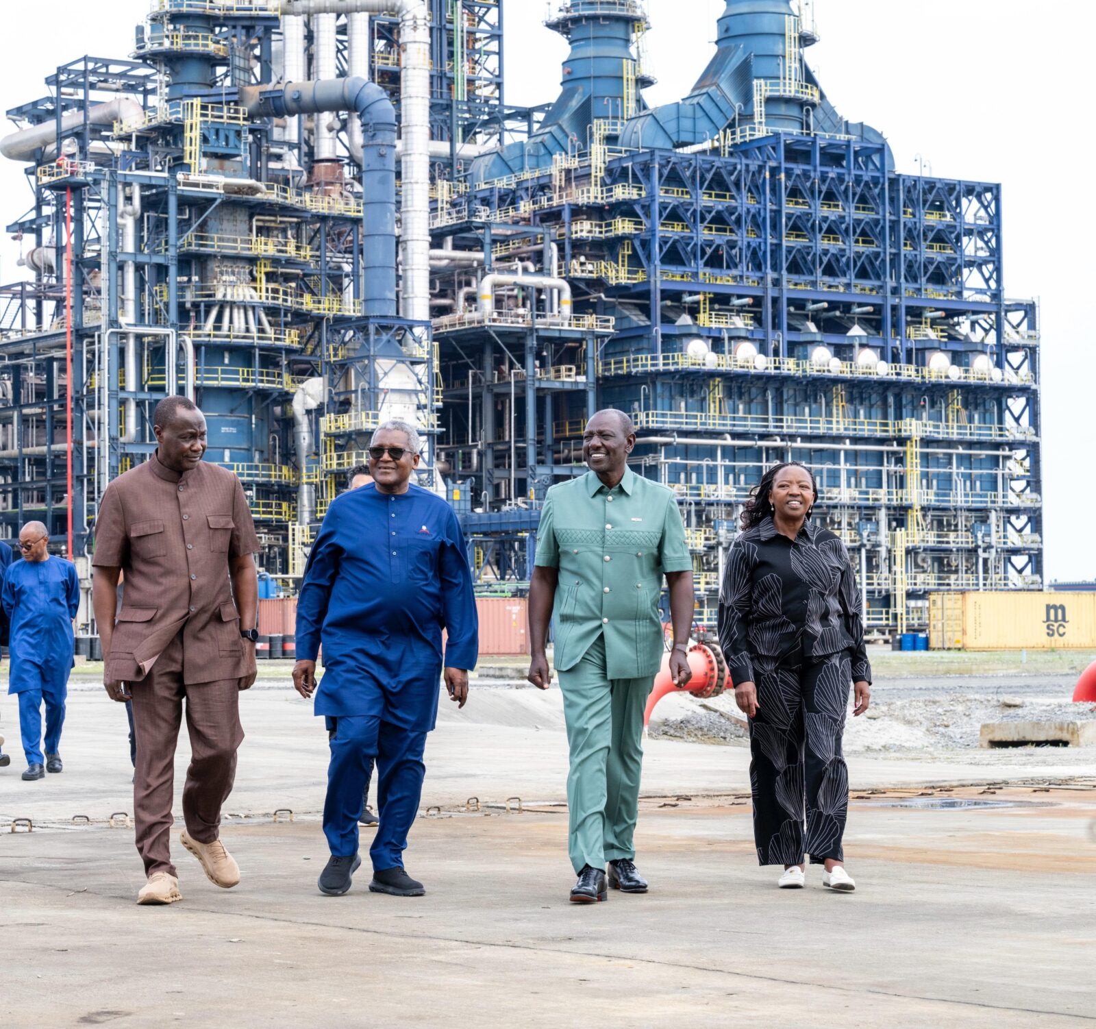 Kenyan President William Ruto and his wife, Rachel Ruto, pose with Dangote Group President and CEO Aliko Dangote and Africa Finance Corporation President and CEO Samaila Zubairu, ONL, during their visit to the Dangote Refinery in Lagos, Nigeria. Photo by X/@WilliamsRuto