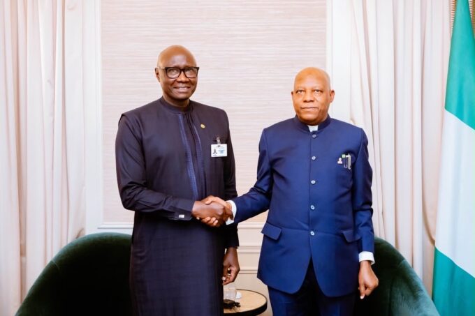 Nigeria’s Vice President Kashim Shettima meets ECOWAS Commission President General Birame Diop (rtd) in New York on the margins of the 81st United Nations General Assembly.
