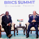 Egyptian President Abdel Fattah El Sisi and South African President Cyril Ramaphosa during their bilateral meeting on the sidelines of the 18th BRICS Summit in New Delhi, India, where they discussed stronger bilateral relations, trade, continental connectivity and African cooperation. Photo credit: Egyptian Presidency