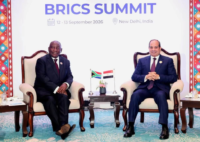 Egyptian President Abdel Fattah El Sisi and South African President Cyril Ramaphosa during their bilateral meeting on the sidelines of the 18th BRICS Summit in New Delhi, India, where they discussed stronger bilateral relations, trade, continental connectivity and African cooperation. Photo credit: Egyptian Presidency