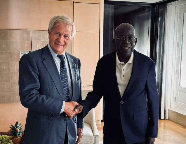President Bola Ahmed Tinubu and Vincent Bolloré during their meeting in Paris to discuss expanded investment in Nigeria’s creative and digital economy. Photo: State House.