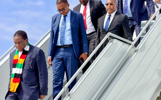 Zimbabwean President Emmerson Mnangagwa walks down the aircraft steps after arriving in New York ahead of the 81st United Nations General Assembly. Photo: X/@MoFA_ZW.
